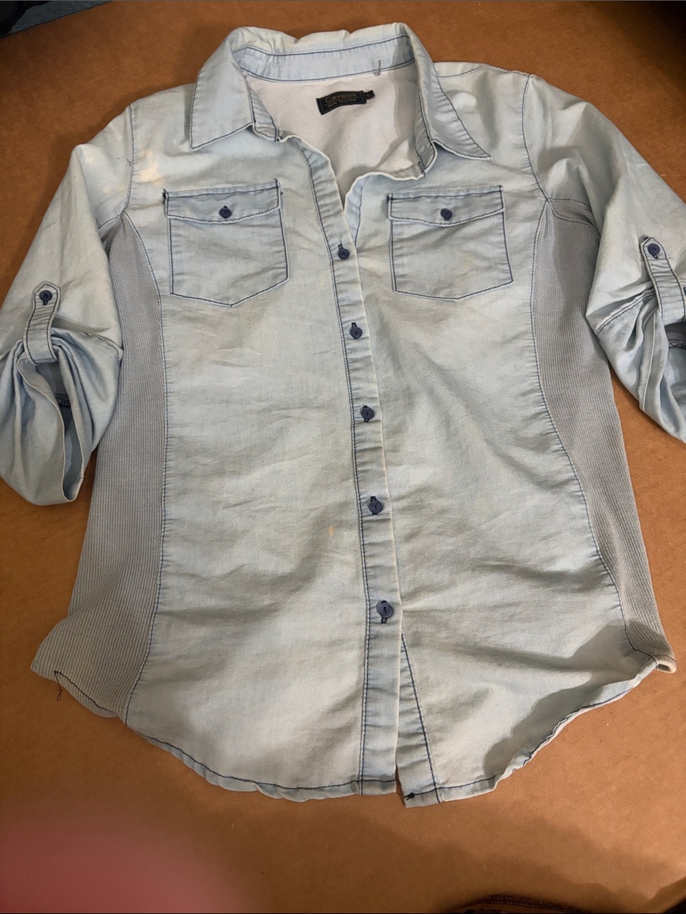 Cavalini Light Blue Button-Down Women's Jean  Shirt with Chest Pockets